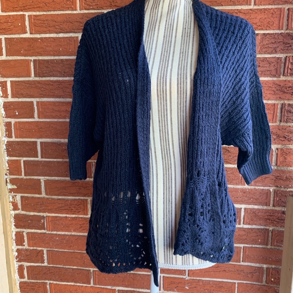 abercrombie Fitch girls mid sleeve navy blue sweater cardigan open front